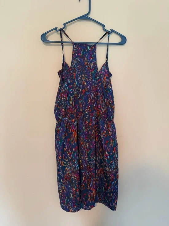 Lush Multicolor Abstract Dot Print Dress - Navy Base with Bright Accents - Picture 2 of 3